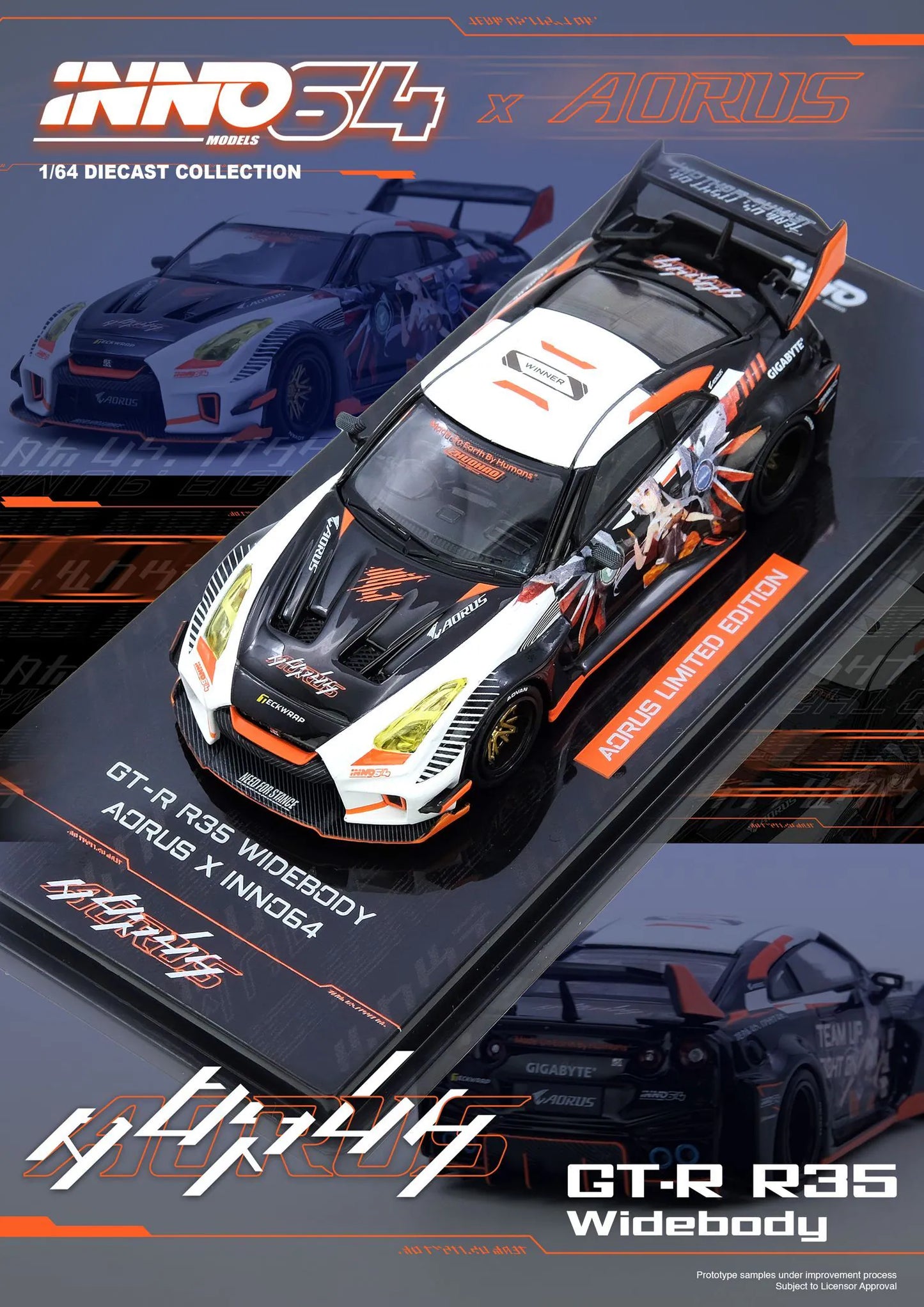 Inno64 1:64 Scale Nissan GT-R R35 Widebody AORUS X INNO64 Limited Edition