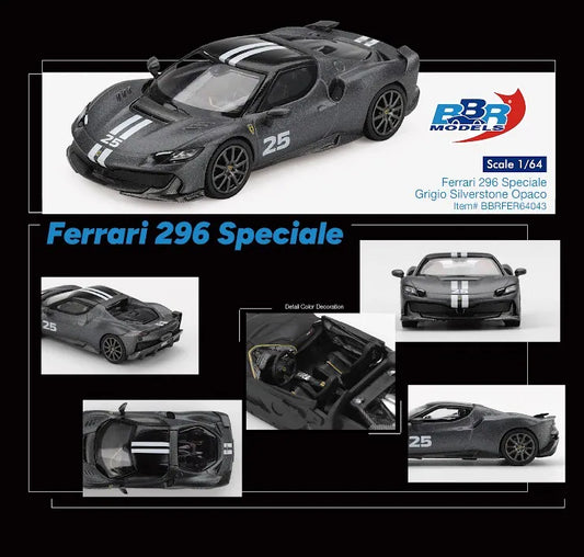 BBR 1:64 Ferrari 296 Speciale Grigio Silverstone Opaco