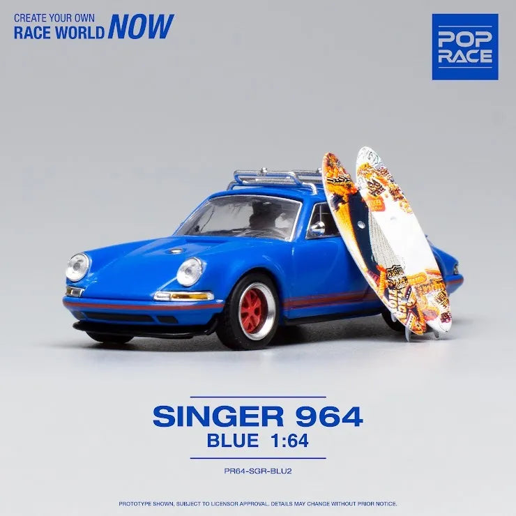 Pop Race 1:64 Scale Porsche 911 Singer 964 Wakeboard (Blue)