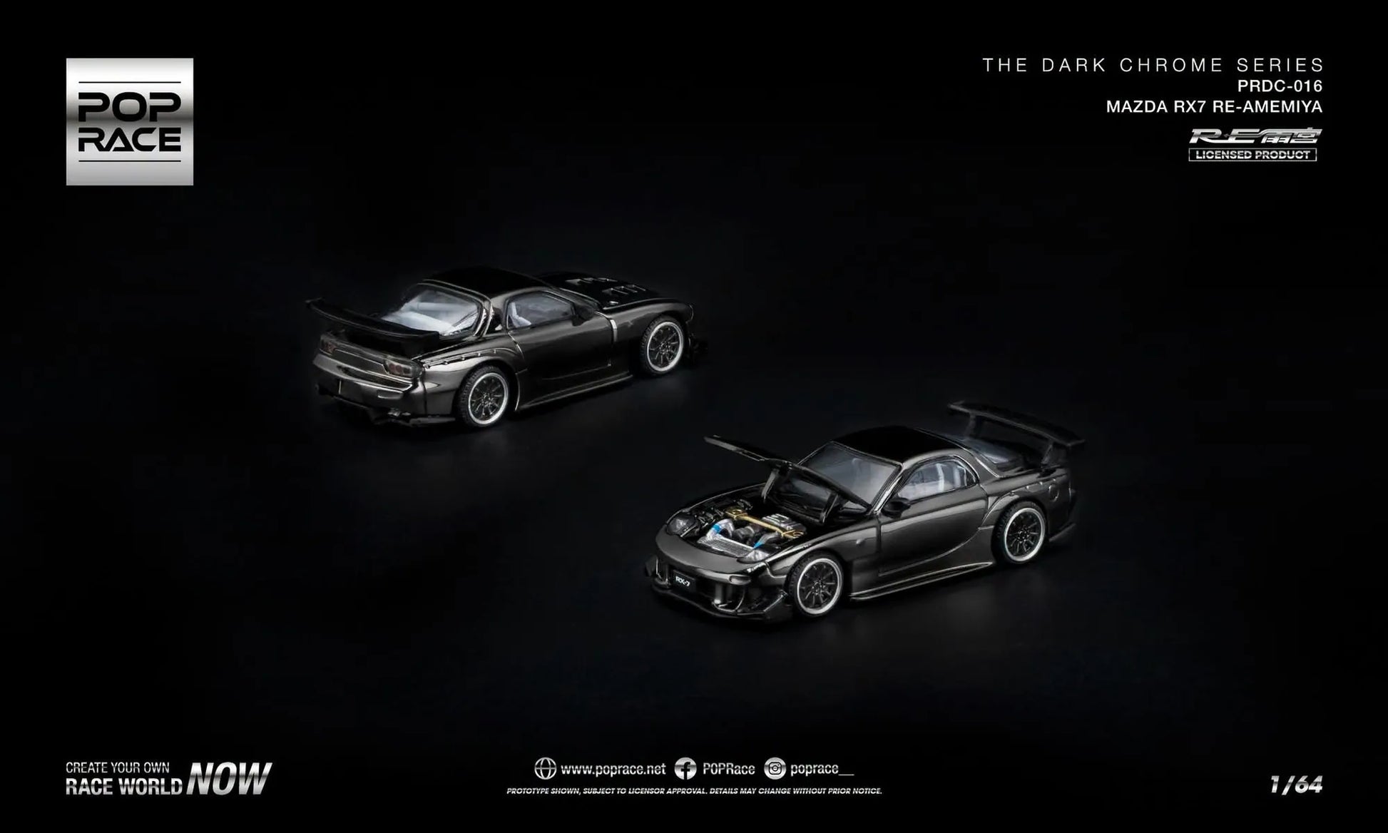 Pop Race PRDC-016 Mazda RX-7 Re-Amemiya Dark Chrome 1:64