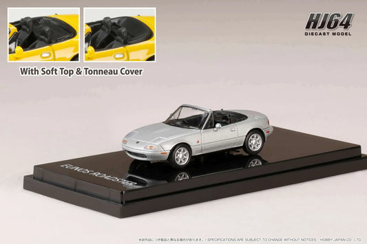 Hobby Japan 1:64 scale Mazda MX-5 Miata EUNOS ROADSTER (NA6CE) with Tonneau Cover SILVERSTONE METALLIC