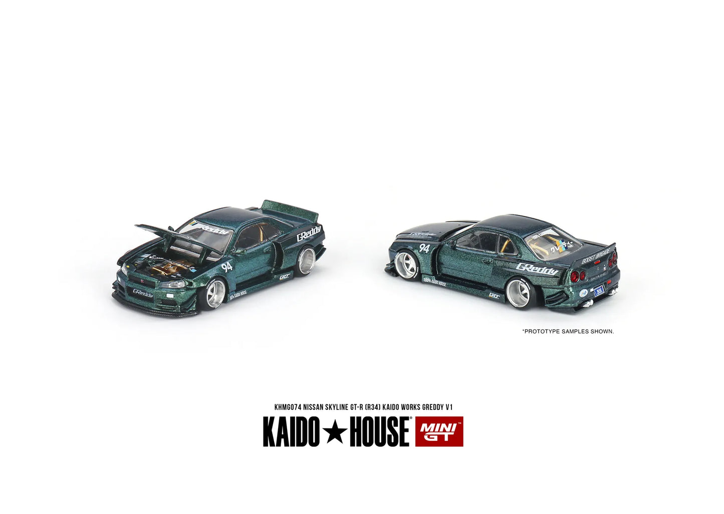 Mini GT x Kaido House #74 1:64 Nissan Skyline GT-R (R34) Kaido Works GReddy V1