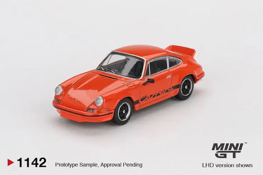 Mini GT 1:64 Scale #1142 Porsche 911 Carrera RS 2.7 Tangerine with Black Livery Blister Packing