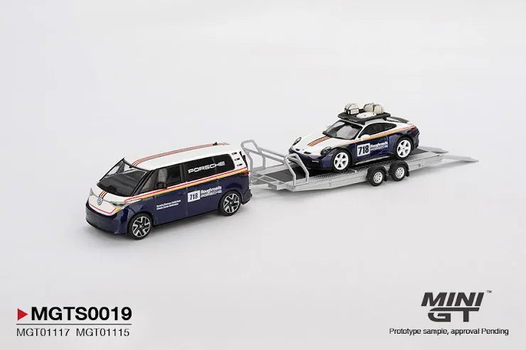 Mini GT #0019 [MGTS0019] Porsche 911 Dakar #718 / Volkswagen ID. Buzz Porsche Centrum Gelderland Roughroads Set