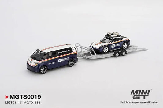 Mini GT #0019 [MGTS0019] Porsche 911 Dakar #718 / Volkswagen ID. Buzz Porsche Centrum Gelderland Roughroads Set