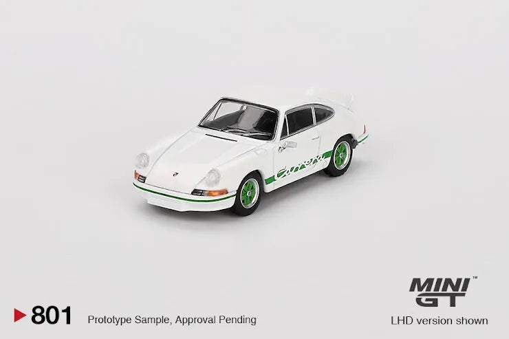 Mini GT #801 Porsche 911 Carrera RS 2.7 Grand Prix White with Green Livery