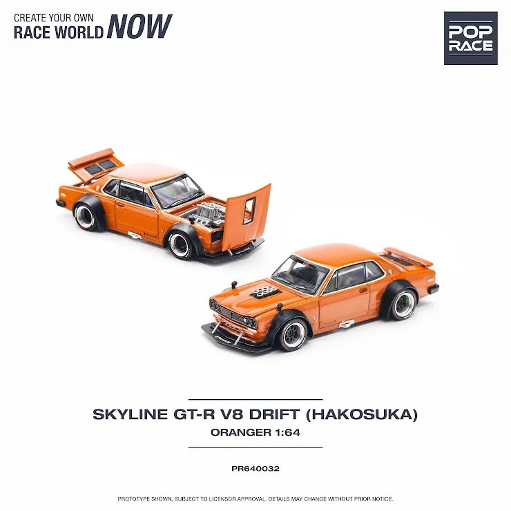 Pop Race 1/64 Skyline GT-R V8 Drift (Hakosuka) Orange