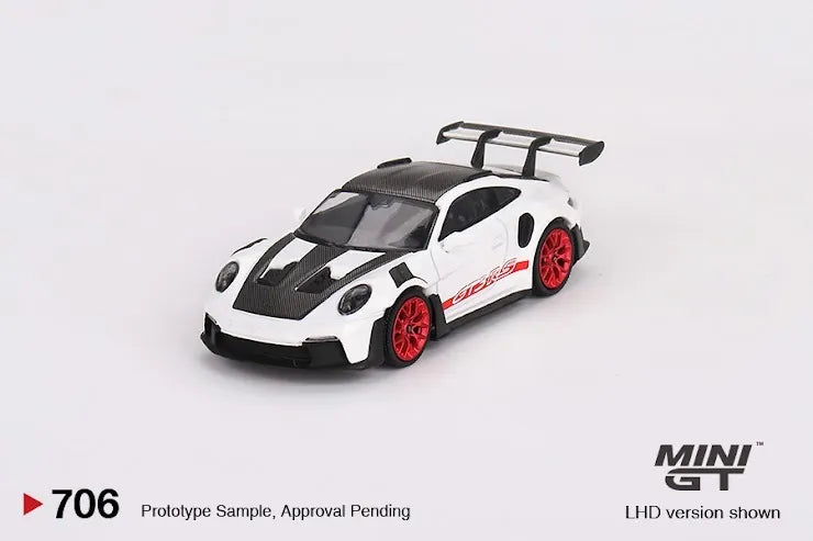Mini GT #706 Porsche 911 (992) GT3 RS Weissach Package White with Pyro Red
