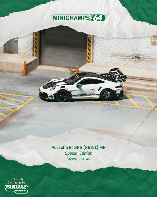 Tarmac Works x Minichamps T64MC-023-WG Porsche 911 GT3 RS 992.1 MR White Green Special Edition