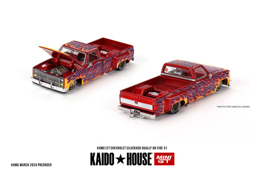 Mini GT x Kaido House #127 Chevrolet Silverado Dually on Fire V1