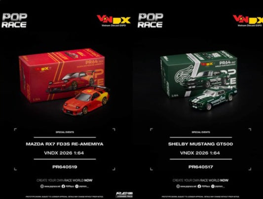 POP RACE VNDX 2026 Event Exclusives 2-Car Set Shelby Mustang GT500 & Mazda RX-7 FD3S RE-Amemiya