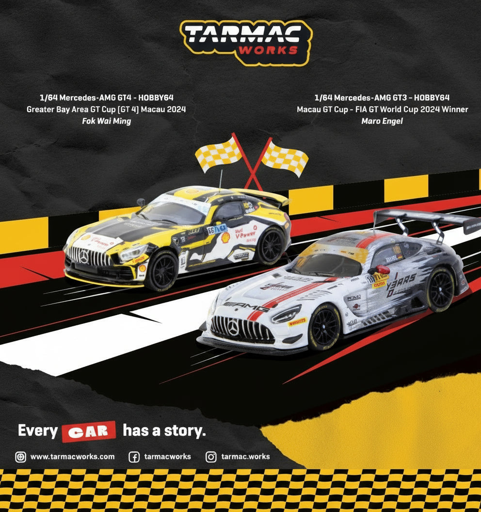 Tarmac Works 1:64 Scale Macau GP 2025 Exclusive Set - Mercedes-AMG GT3 & GT4