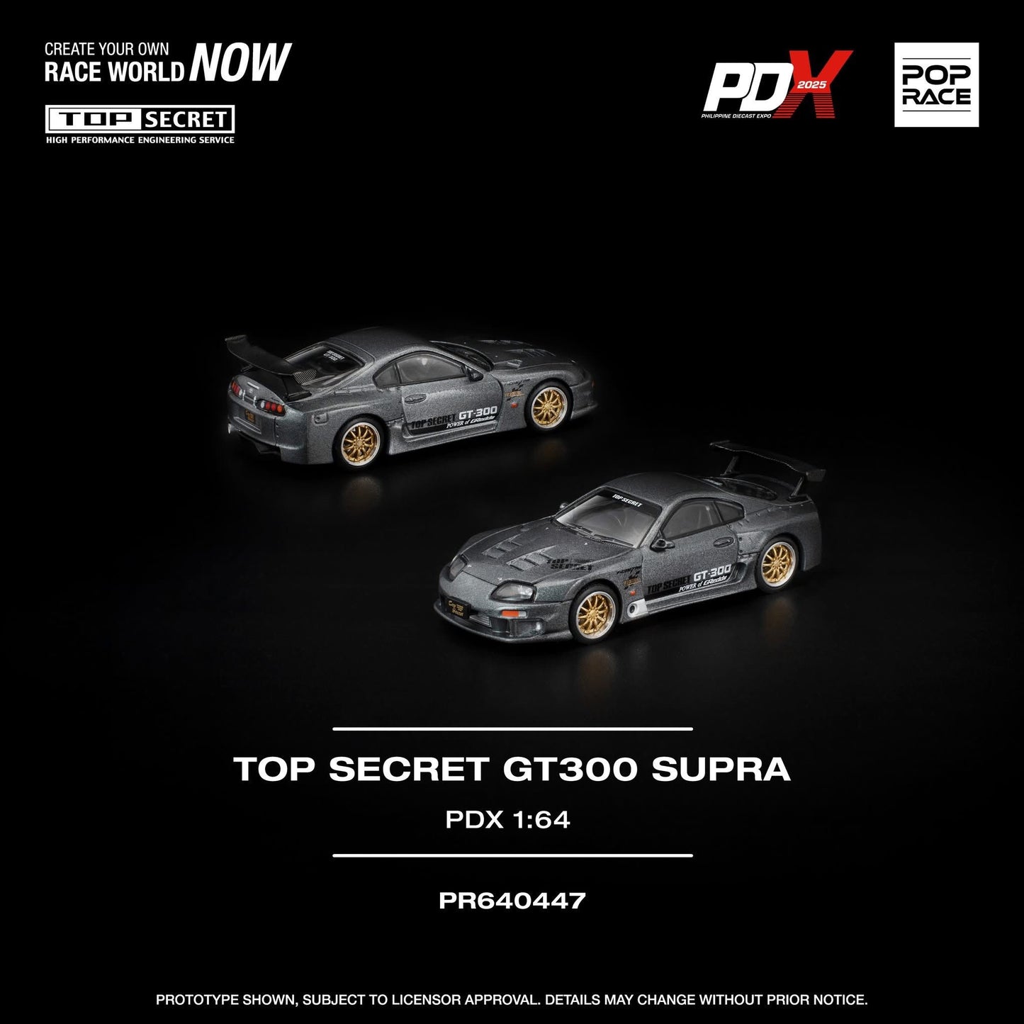 Pop Race 1:64 Scale x PDX 2025 Exclusive Top Secret Toyota Supra GT300 Grey