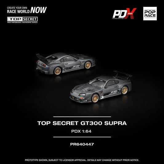 Pop Race 1:64 Scale x PDX 2025 Exclusive Top Secret Toyota Supra GT300 Grey