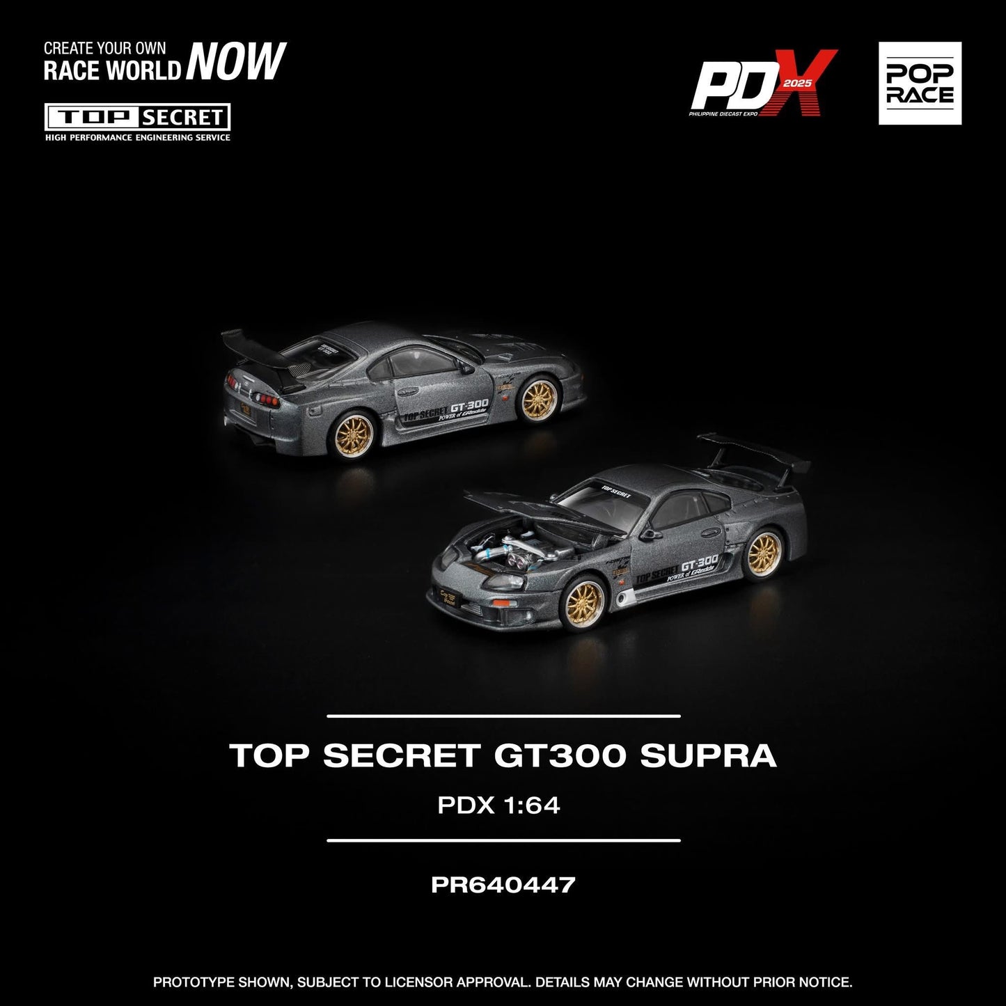 Pop Race 1:64 Scale x PDX 2025 Exclusive Top Secret Toyota Supra GT300 Grey