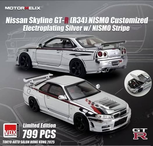 Motorhelix Nissan Skyline GT-R R34 NISMO Customized Electroplating Silver w/ NISMO Stripe