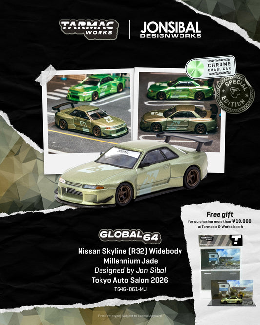 Tarmac Works 1:64 Scale x Jonsibal Design Works Nissan Skyline GT-R R32 Widebody Millennium Jade Special Edition