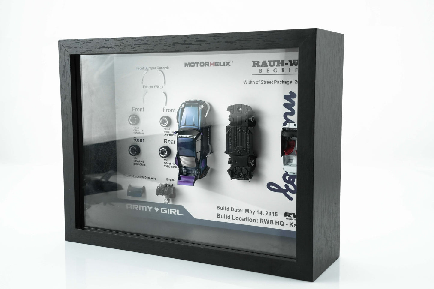MotorHelix 1:64 Scale RWB Porsche 964 "ARMY GIRL" Model Build Display Frame