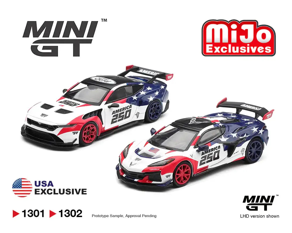 Mini GT Mini GT #1301 & #1302 Chevrolet Camaro ZL1 & Corvette Z06 "America 250" 2-Car Set (MiJo Exclusives)