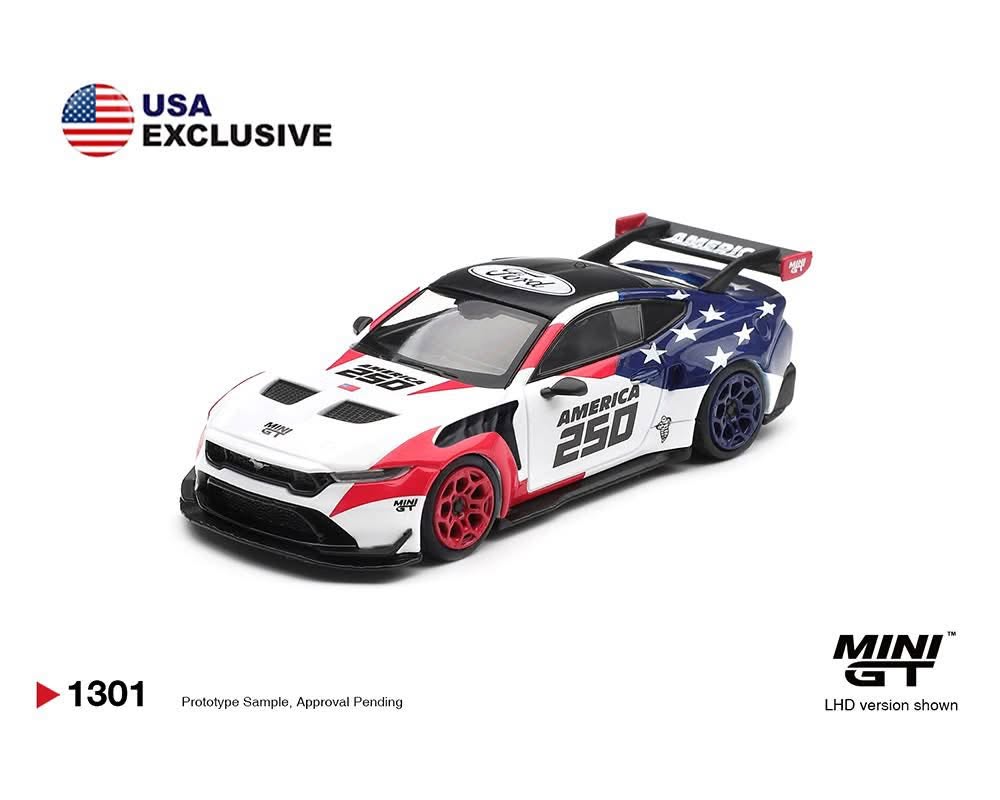 Mini GT #1301 Ford Mustang GTD America 250 USA & #1302 Chevrolet Corvette ZR1 "America 250" 2-Car Set (MiJo Exclusives)