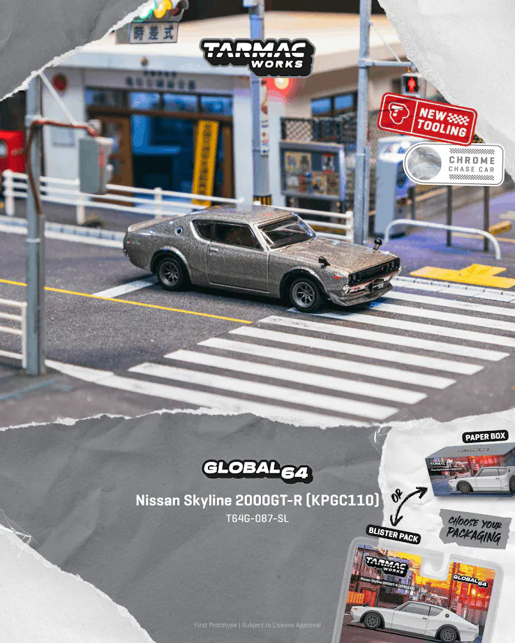 Tarmac Works T64G-087-SL Nissan Skyline 2000GT-R KPGC110 Silver