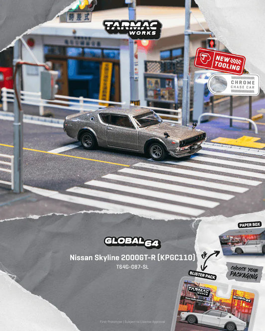 Tarmac Works T64G-087-SL Nissan Skyline 2000GT-R KPGC110 Silver