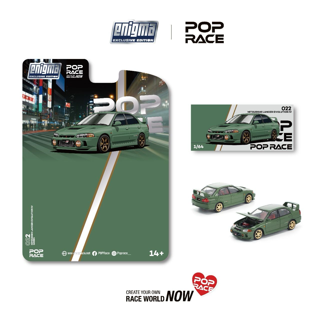 Pop Race x Enigma 1/64 MITSUBISHI LANCER EVOLUTION IV GREEN