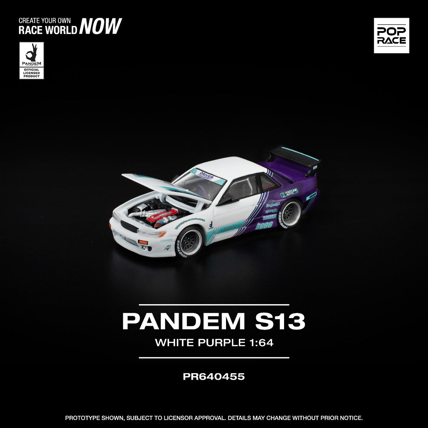 Pop Race 1:64 Scale Pandem S13 White Purple