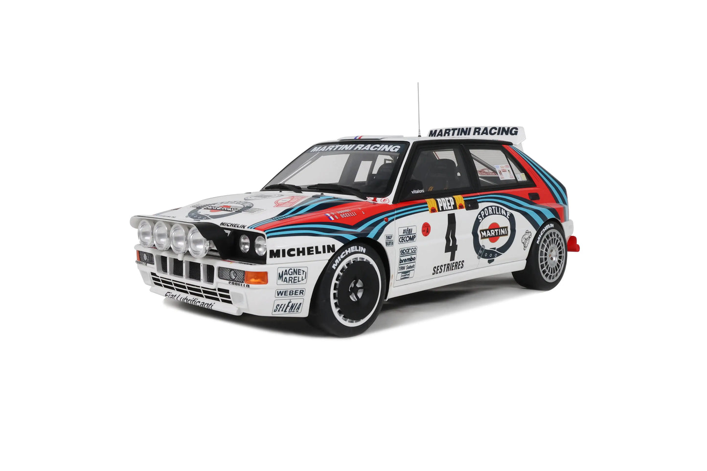 OTTO 1:12 Scale Lancia Delta HF Integrale in white, front-left view.