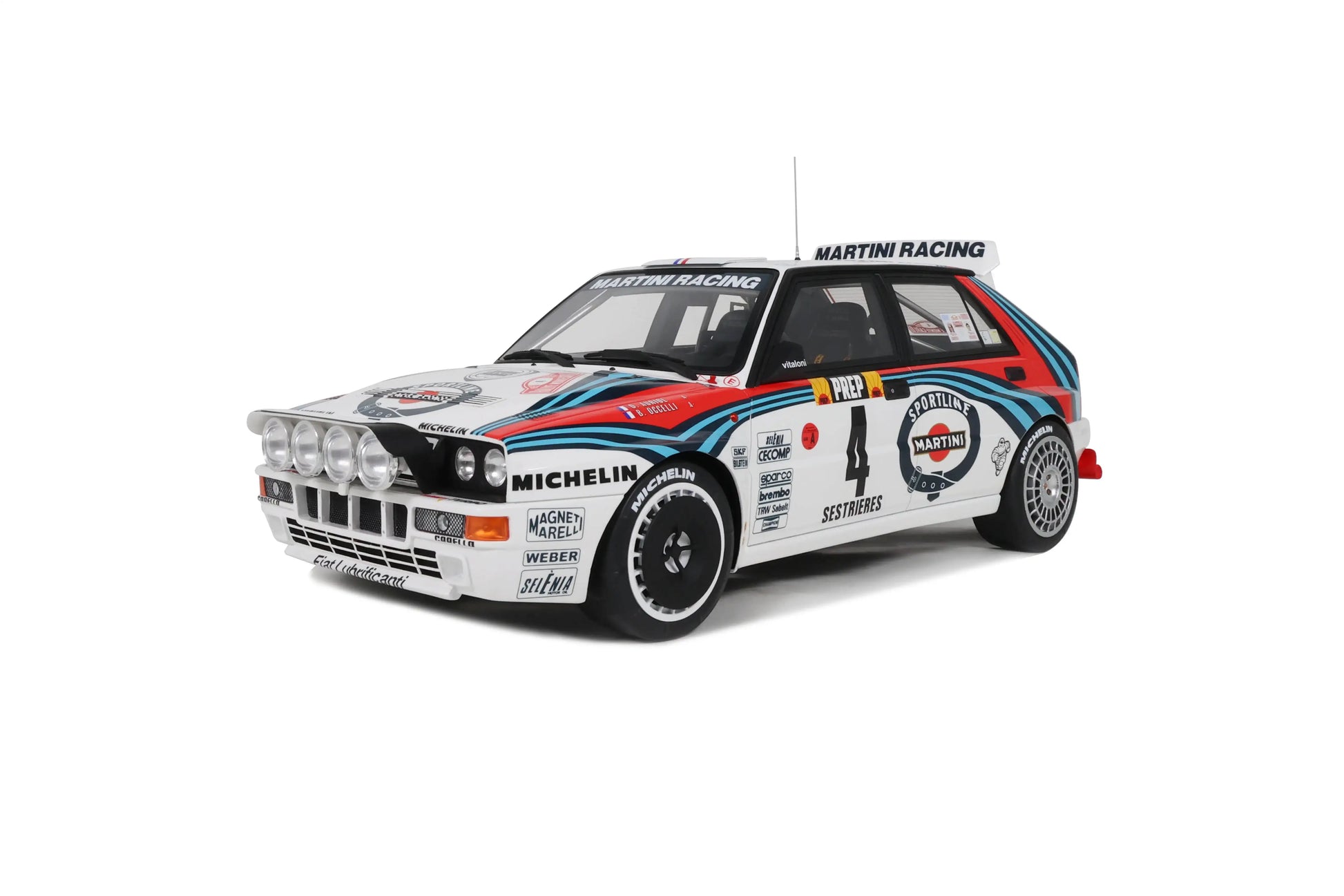OTTO 1:12 Scale Lancia Delta HF Integrale in white, front-left view.