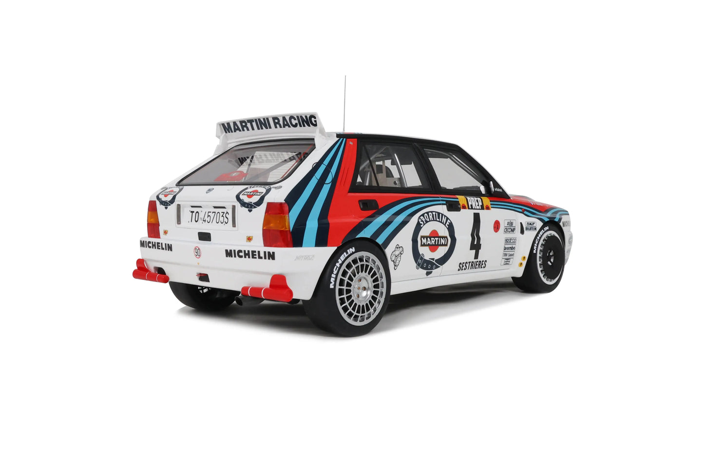 OTTO 1:12 Scale Lancia Delta HF Integrale in white, rear-right view.