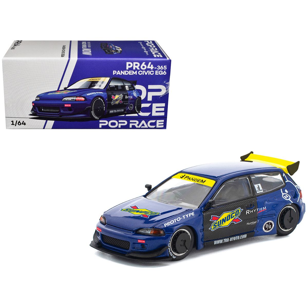 Pop Race PR64-365 Pandem Civic EG6 RHD Sunoco 1/64 Diecast