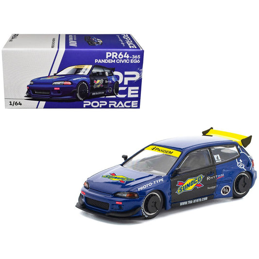 Pop Race PR64-365 Pandem Civic EG6 RHD Sunoco 1/64 Diecast