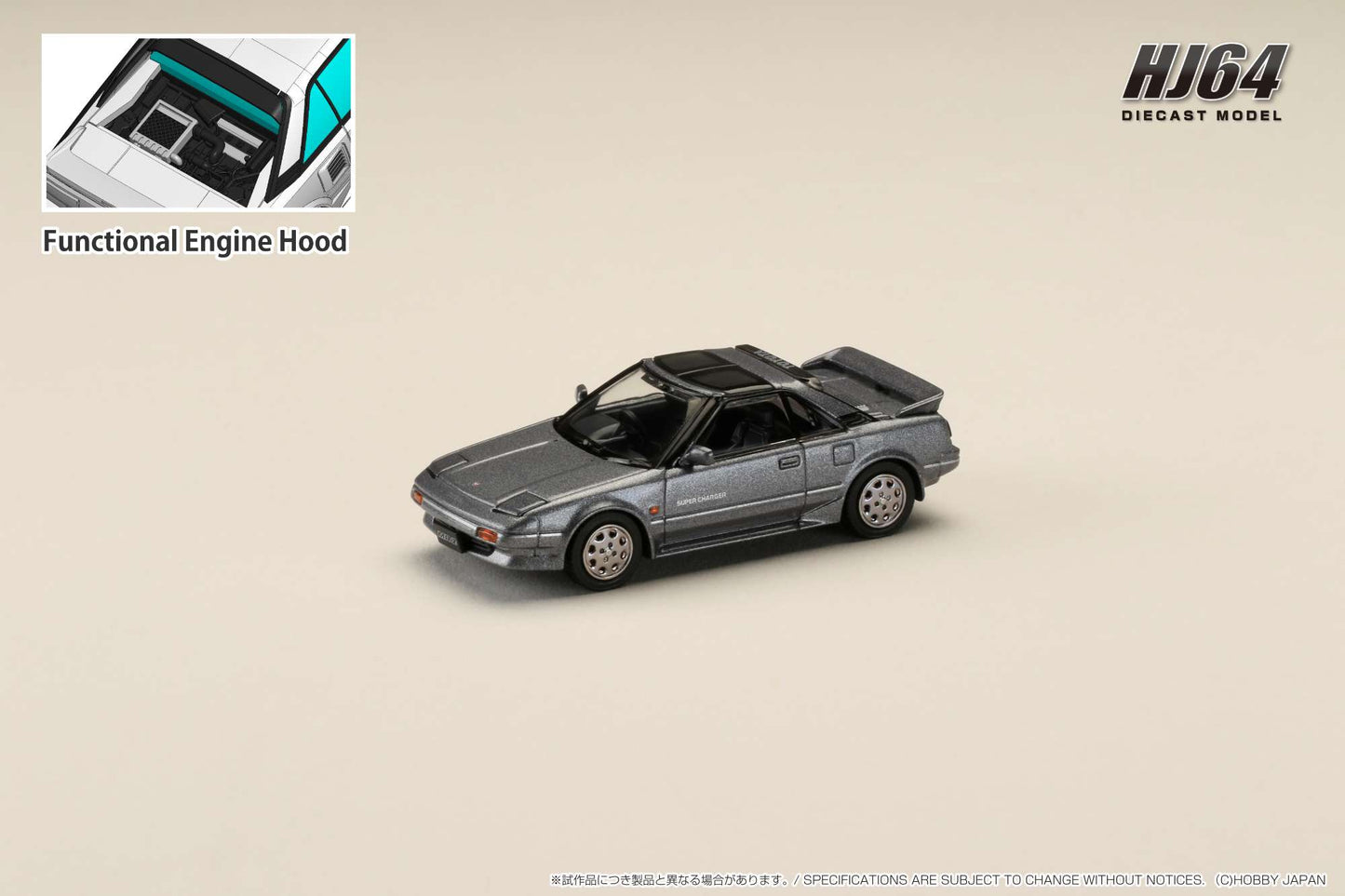 Hobby Japan 1/64 Toyota MR2 1600G-LIMITED SUPER CHARGER 1988 T BAR ROOF Gray Metallic