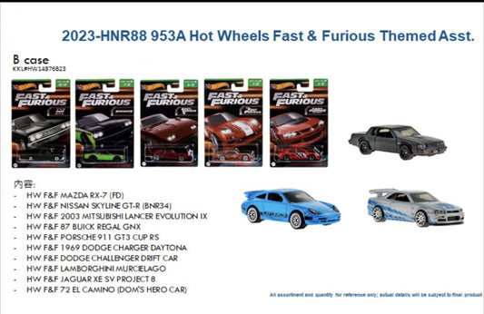 Hot Wheels 2023 HNR88-953B Fast & Furious Themed Asst 10pcs in box