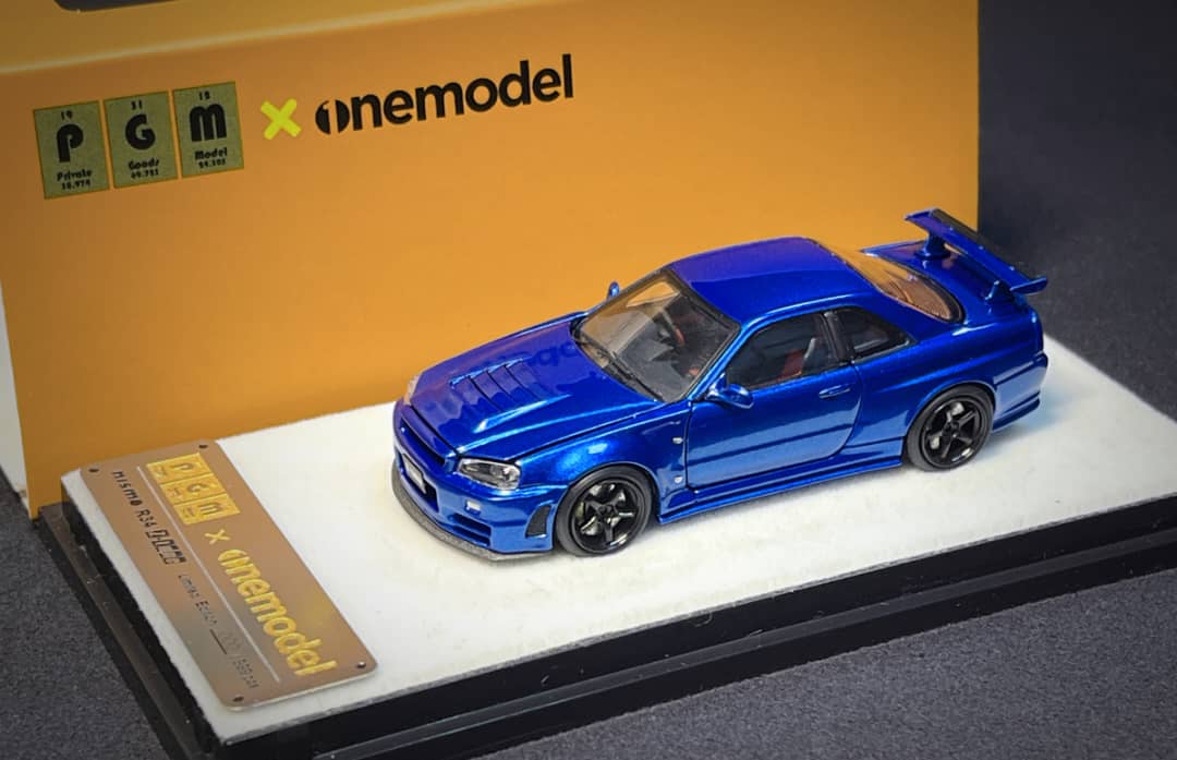 PGM X One Model 1:64 Scale Nissan Skyline GTR R34 Nismo Z Tune Metallic Blue