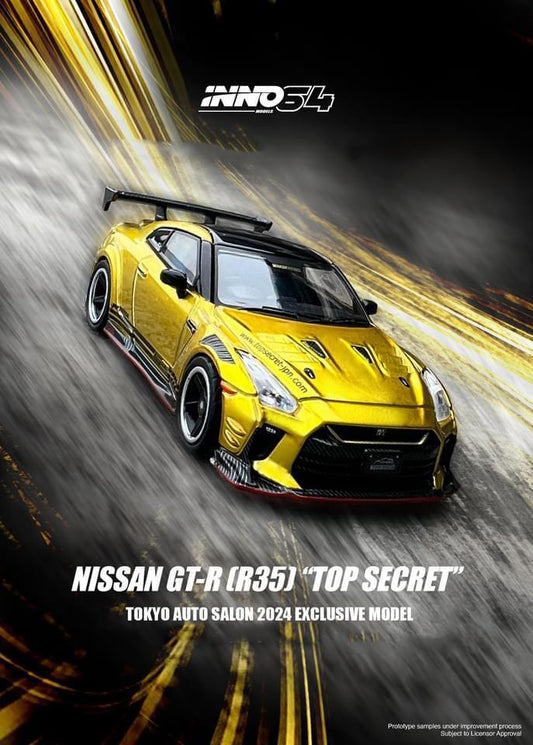 Inno64 Top Secret Nissan GT-R R35 Gold Chrome w/ carbon fibre hood Tokyo Auto Salon 2024 Exclusive