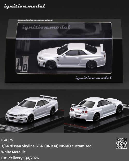Ignition Model 1:64 Scale Nissan Skyline GT-R (BNR34) NISMO Customized White Metallic