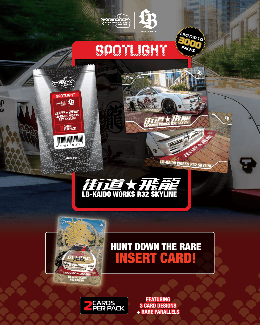 Tarmac Cards TC-LBR32-DSL Spotlight LB-KAIDO WORKS R32 SKYLINE "Flying Dragon 飛龍" (Box / 10 Packs)
