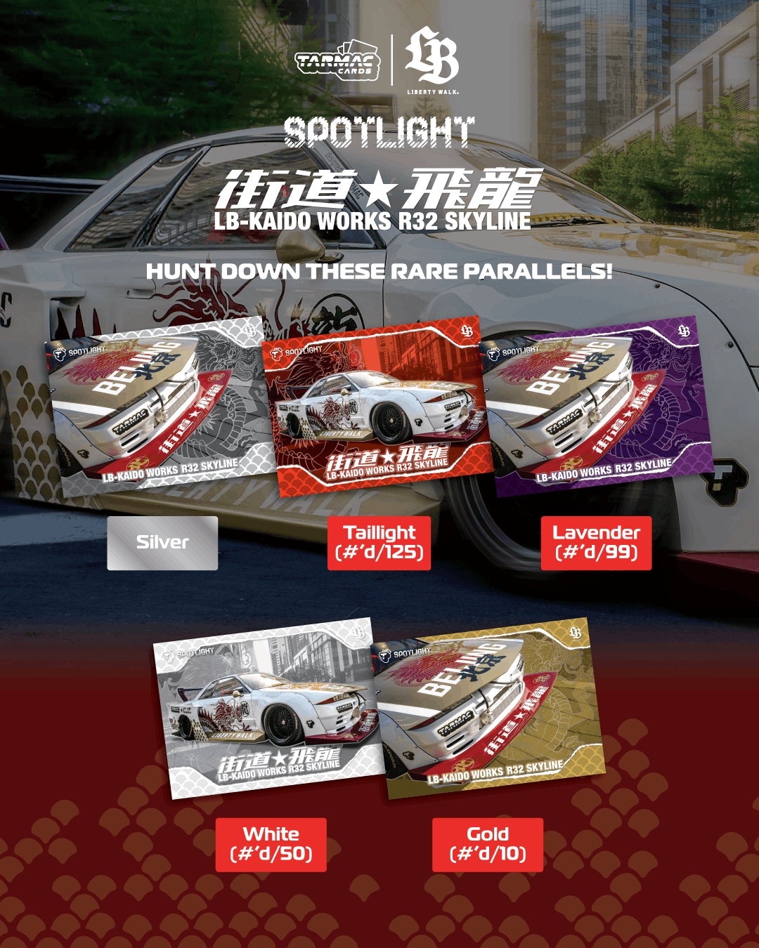 Tarmac Cards TC-LBR32-DSL Spotlight LB-KAIDO WORKS R32 SKYLINE "Flying Dragon 飛龍" (Box / 10 Packs)