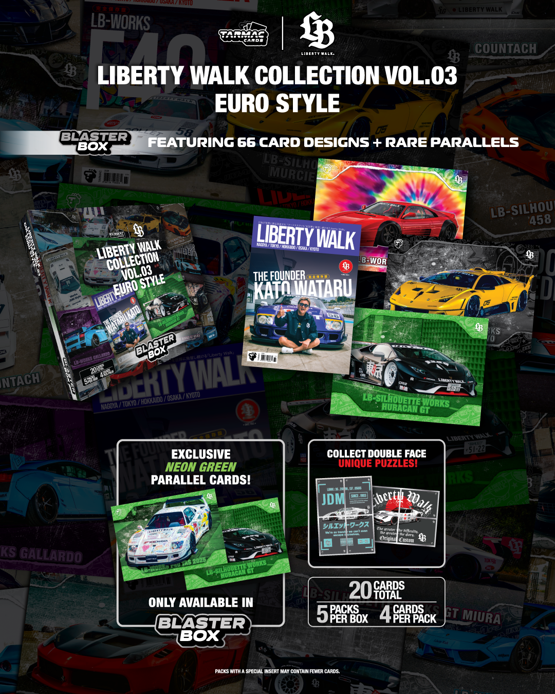 Tarmac Cards Liberty Walk Collection Vol.03 Euro Style Blaster Box - featuring 66 card designs and rare parallels including Neon Green exclusive