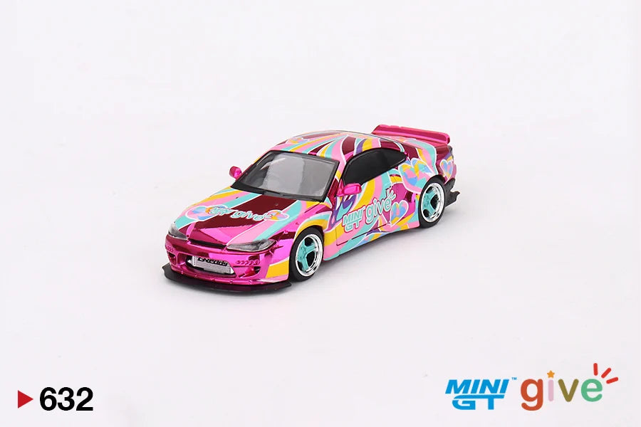 Mini GT #632 Hong Kong GIVE 2023 exclusive Nissan Silvia S15 Rocket Bunny Chrome Pink (#MGT00632-R)