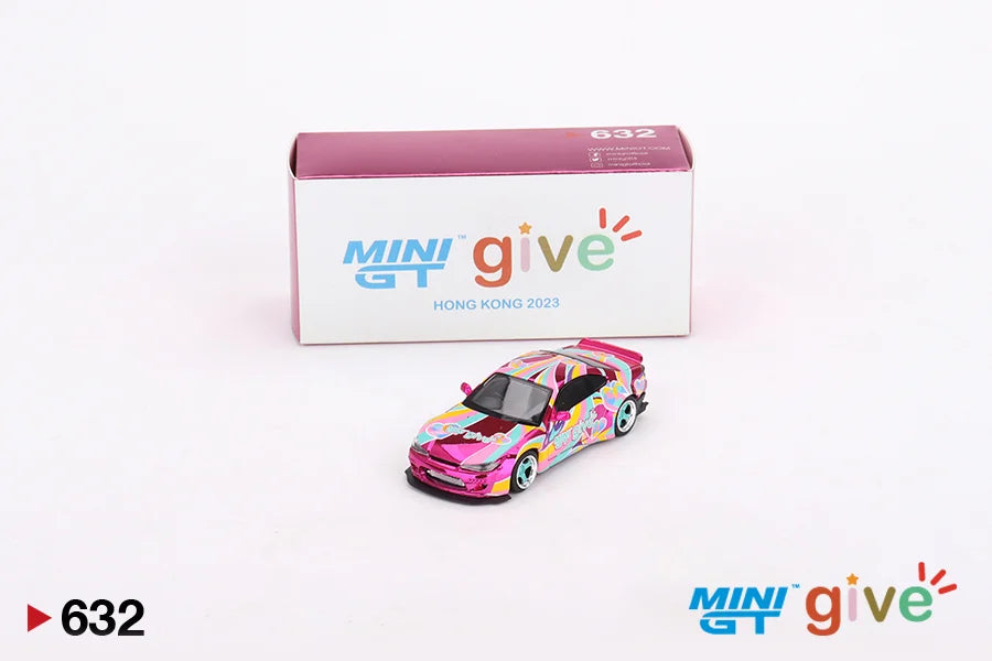Mini GT #632 Hong Kong GIVE 2023 exclusive Nissan Silvia S15 Rocket Bunny Chrome Pink (#MGT00632-R)