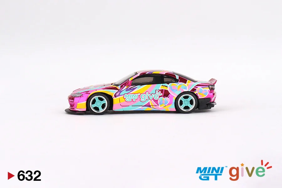 Mini GT #632 Hong Kong GIVE 2023 exclusive Nissan Silvia S15 Rocket Bunny Chrome Pink (#MGT00632-R)