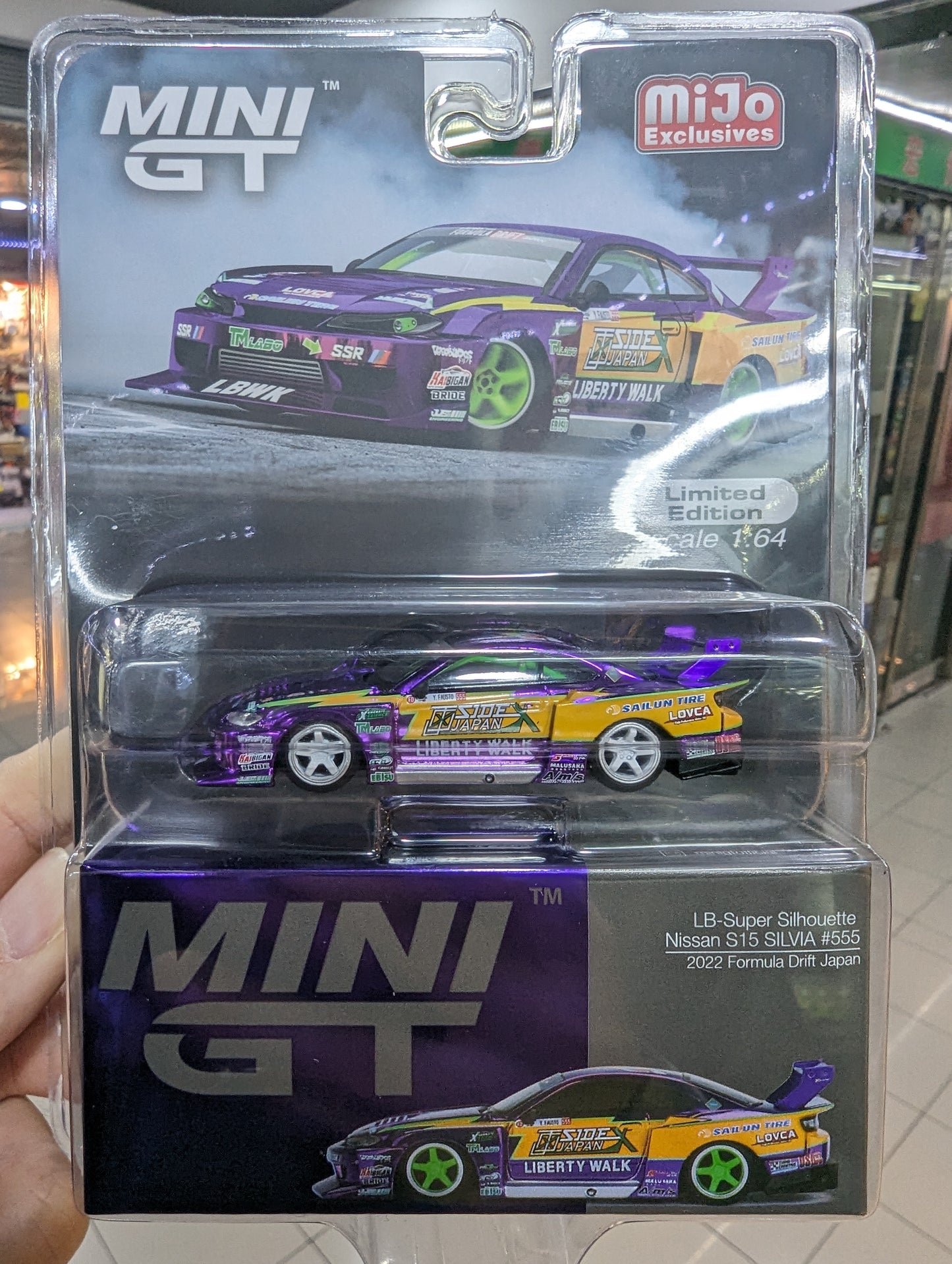 Mini GT x Mijo #576 LB-Super Silhouette S15 Silvia Formula Drift Japan 2022 #555 Yukio Fausto | SIDEX JAPAN with Liberty Walk