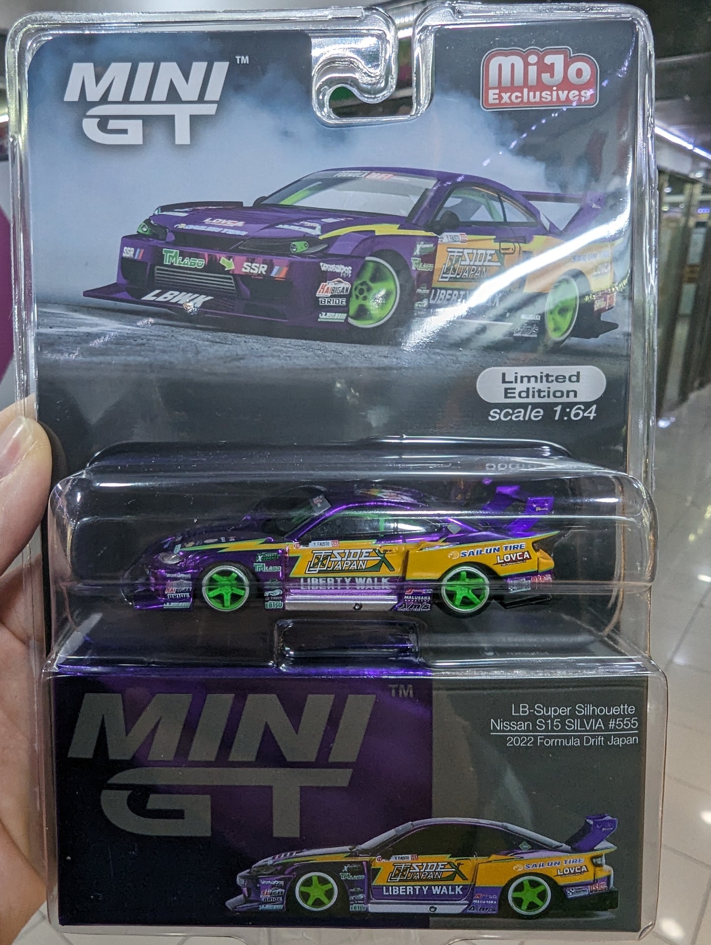 Mini GT x Mijo #576 LB-Super Silhouette S15 Silvia Formula Drift Japan 2022 #555 Yukio Fausto | SIDEX JAPAN with Liberty Walk