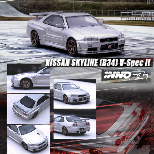 INNO64 1/64 NISSAN SKYLINE GT-R (R34) V-Spec II Silver