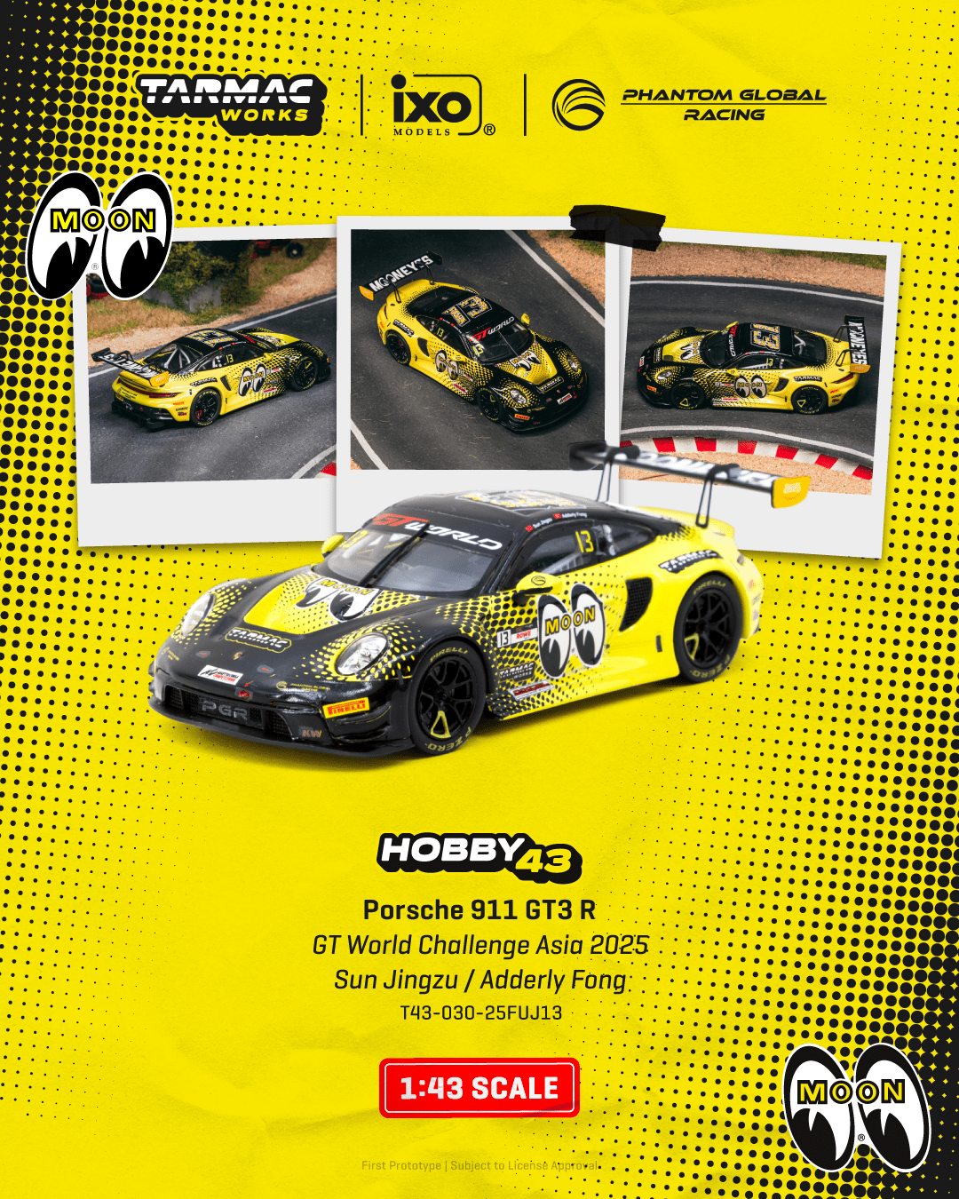 Tarmac Works 1:43 Scale Porsche 911 GT3 R GT World Challenge Asia 2025 Phantom Global Racing Sun Jingzu / Adderly Fong