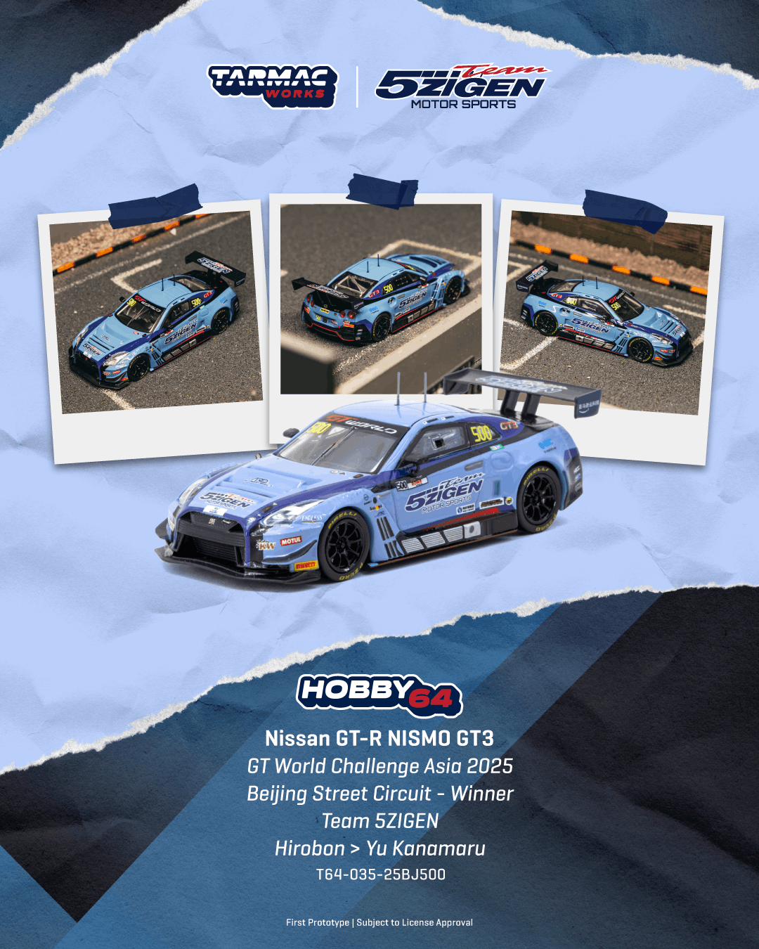 Tarmac Works T64-035-25BJ500 Nissan GT-R NISMO GT3 GT World Challenge Asia 2025 Beijing Winner TEAM 5ZIGEN