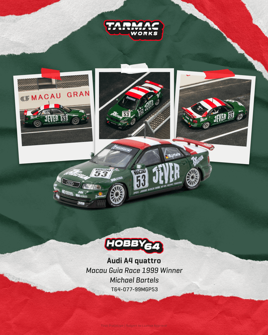 Tarmac Works T64-077-99MGP53 Audi A4 quattro Macau Guia Race 1999 Winner #53 Michael Bartels-Tarmac Works-1:64-Mobile Garage HK